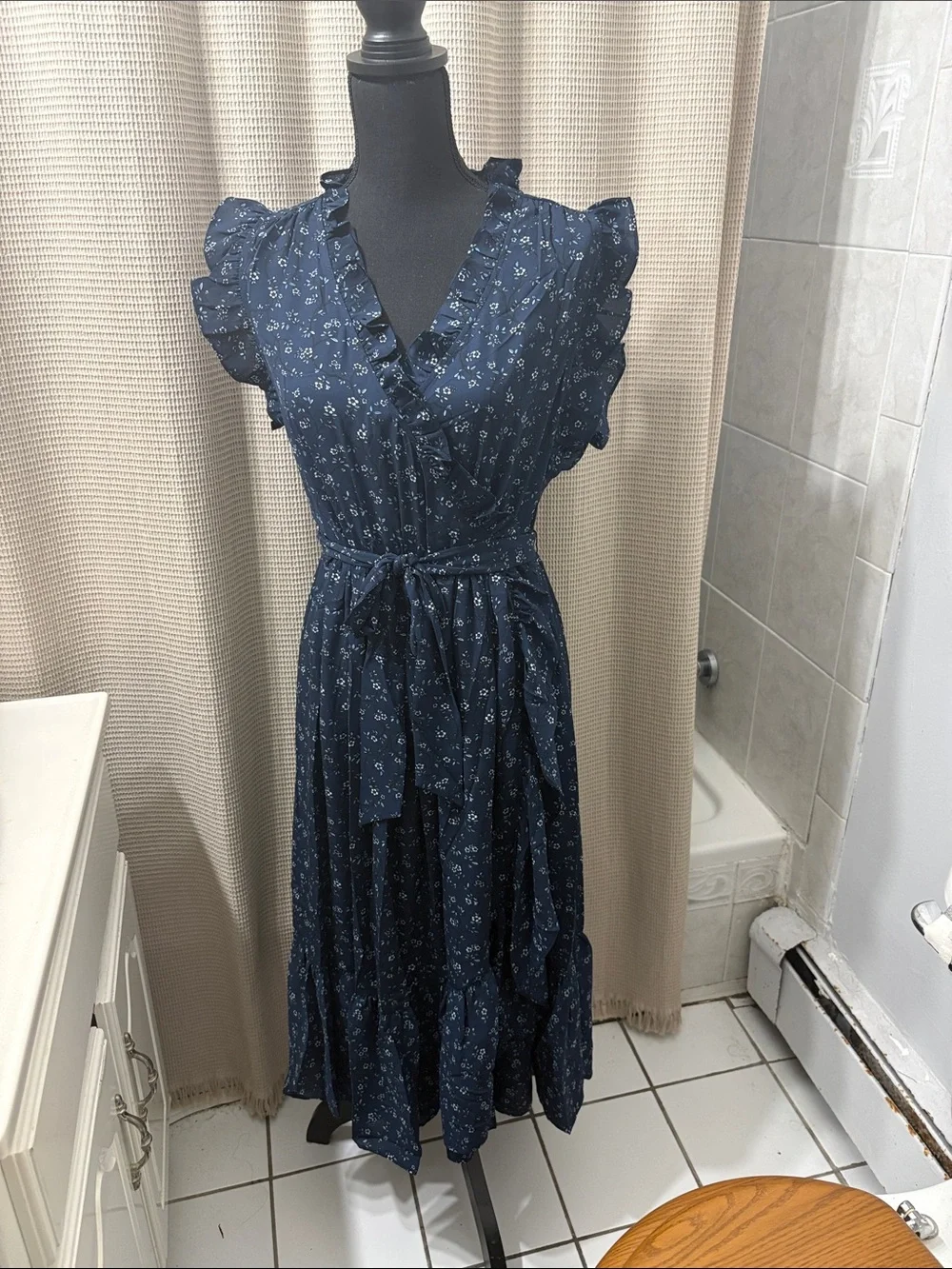 kate spade Navy Blue Floral Maxi Dress with Ruffle Details